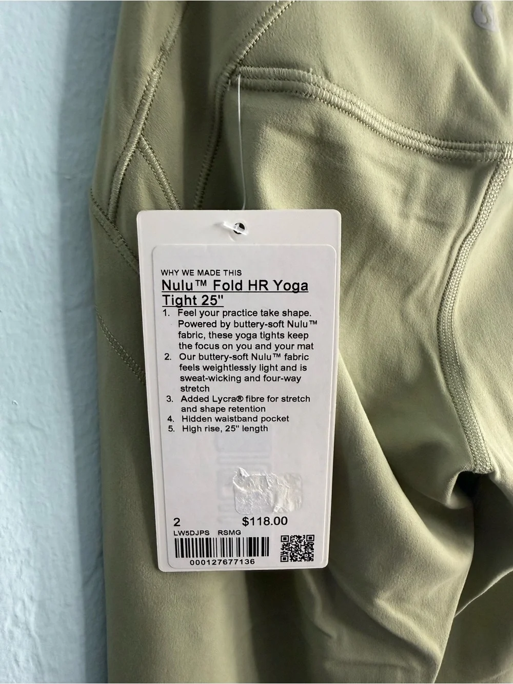 Lululemon Nulu Fold HR Yoga Tight 25”/Color Rosemary Green